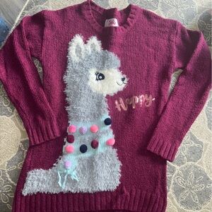 Justice Burgundy Sweater with Llama Design